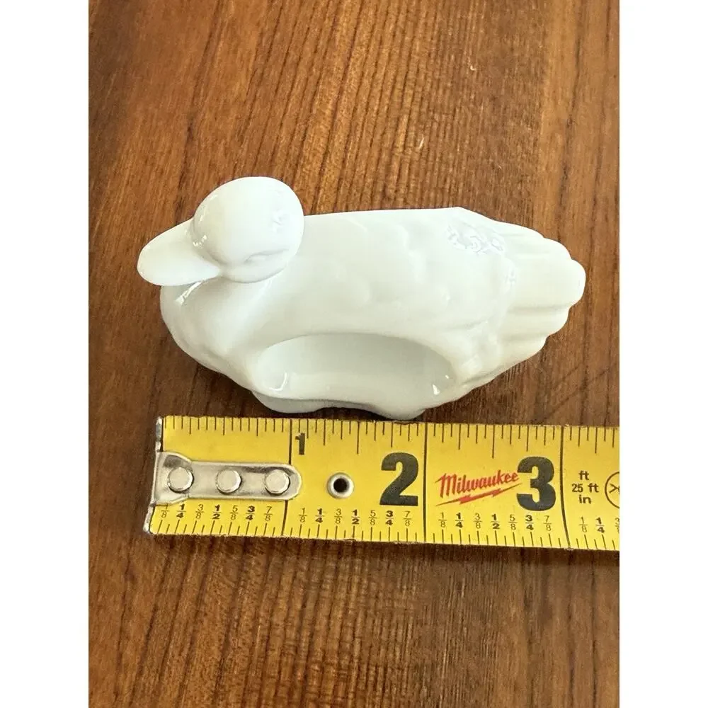 Set of 7 Vintage White Porcelain Napkin Rings Duck Shape Made in Japan